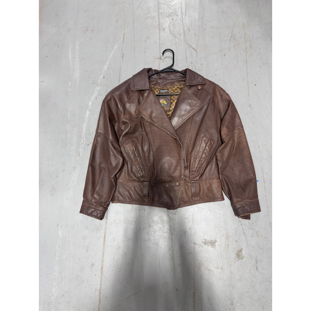 Vintage Brown Leather Bomber Jacket Thinsulate Lined Distressed Mens Large